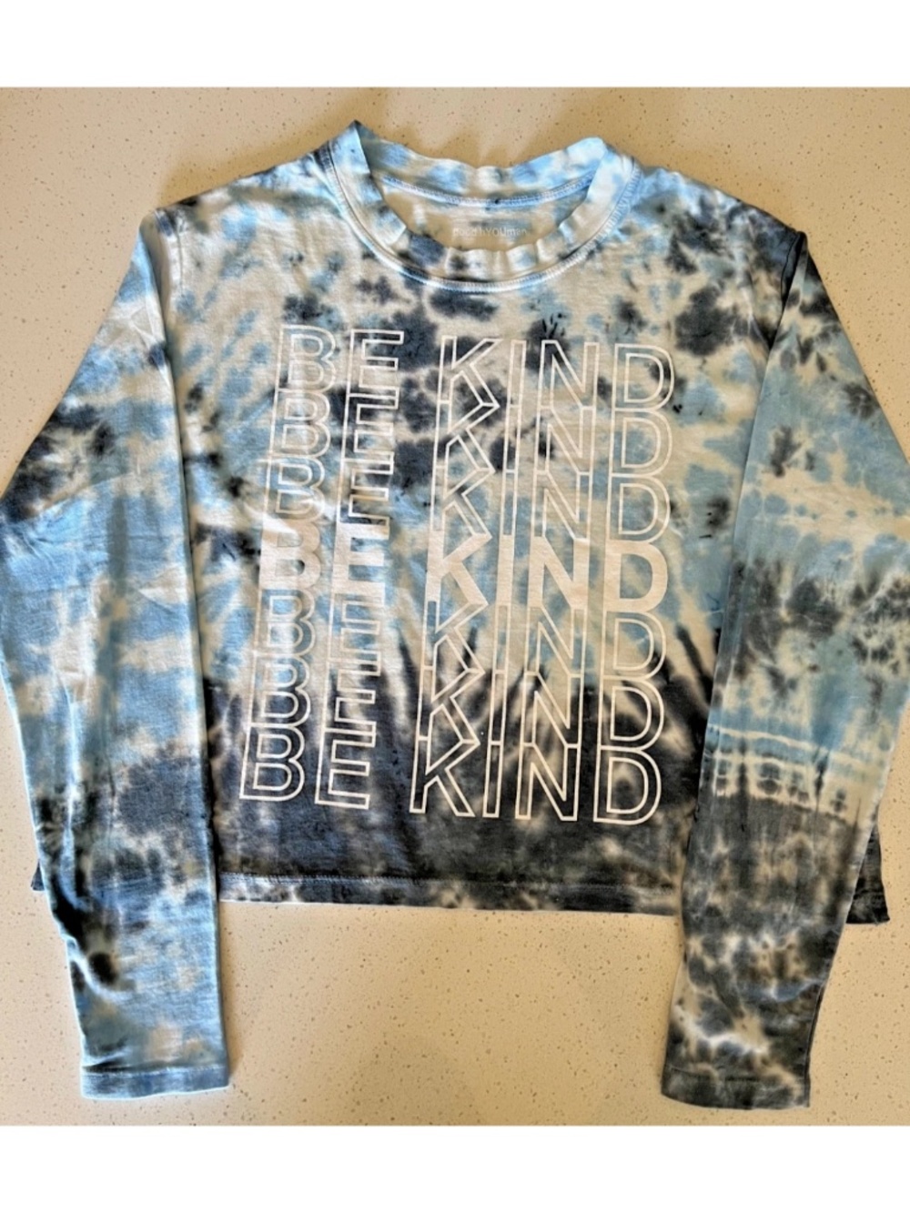 good hYOUman Top Tee Shirt Size XS Cropped Tie Dye Long Sleeve "BE KIND"